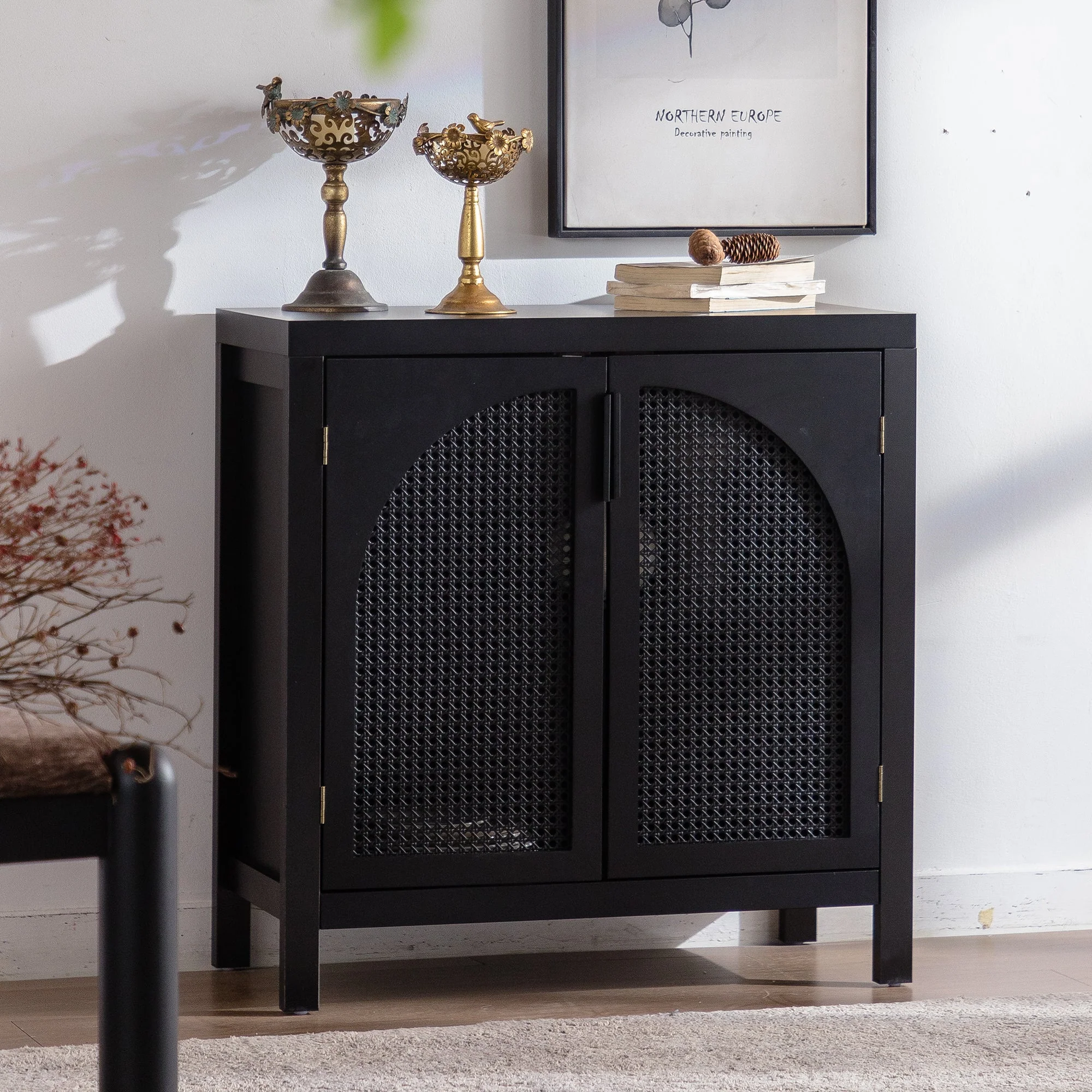 Black Accent Cabinet with 2 Doors - 29 Inch Narrow Credenza - Image 2