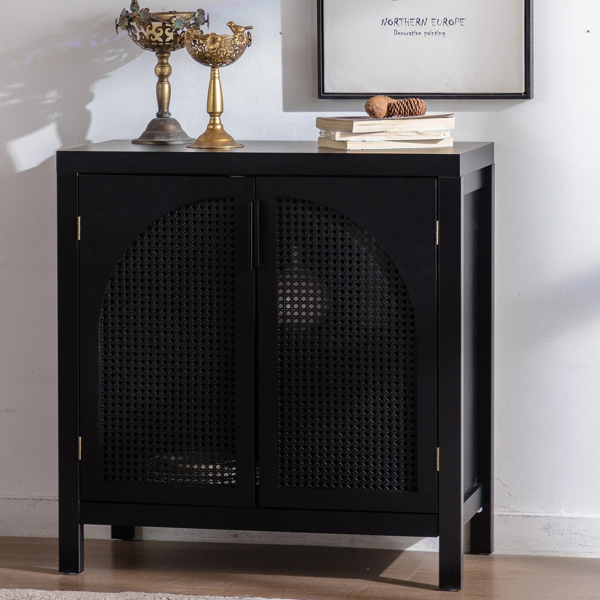 Black Accent Cabinet with 2 Doors - 29 Inch Narrow Credenza - Image 3