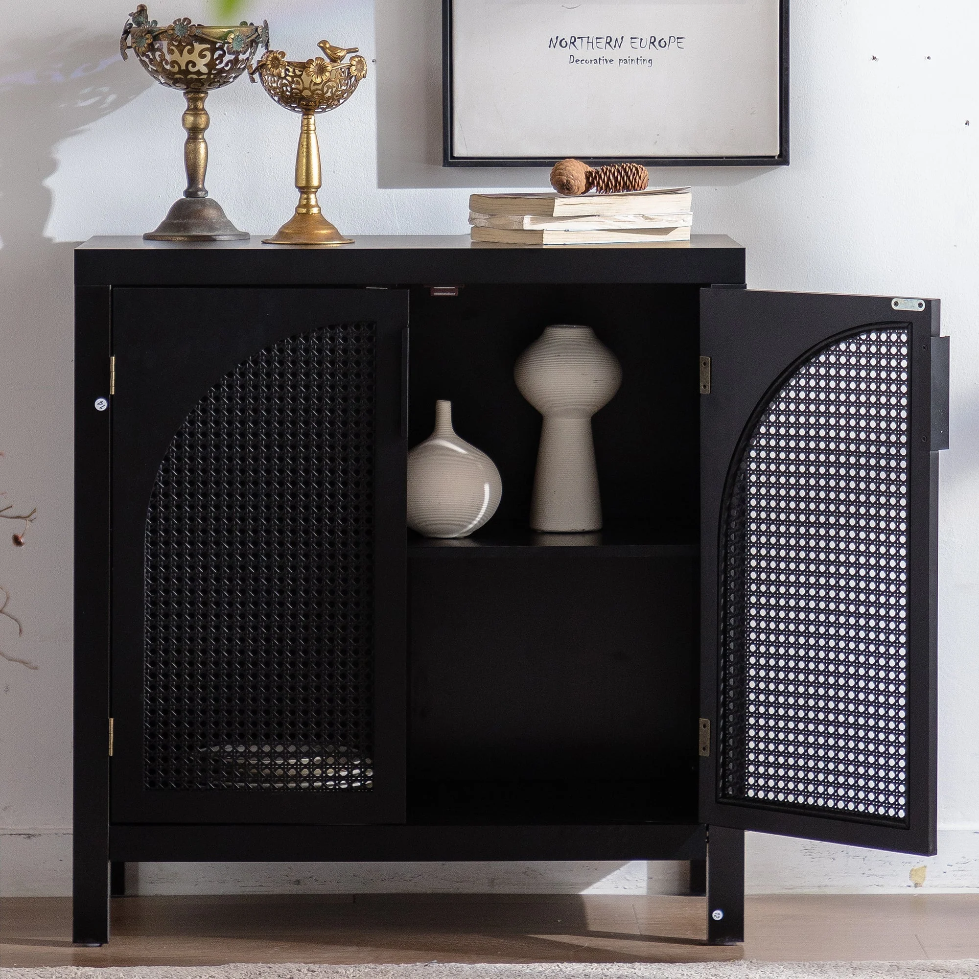 Black Accent Cabinet with 2 Doors - 29 Inch Narrow Credenza - Image 4