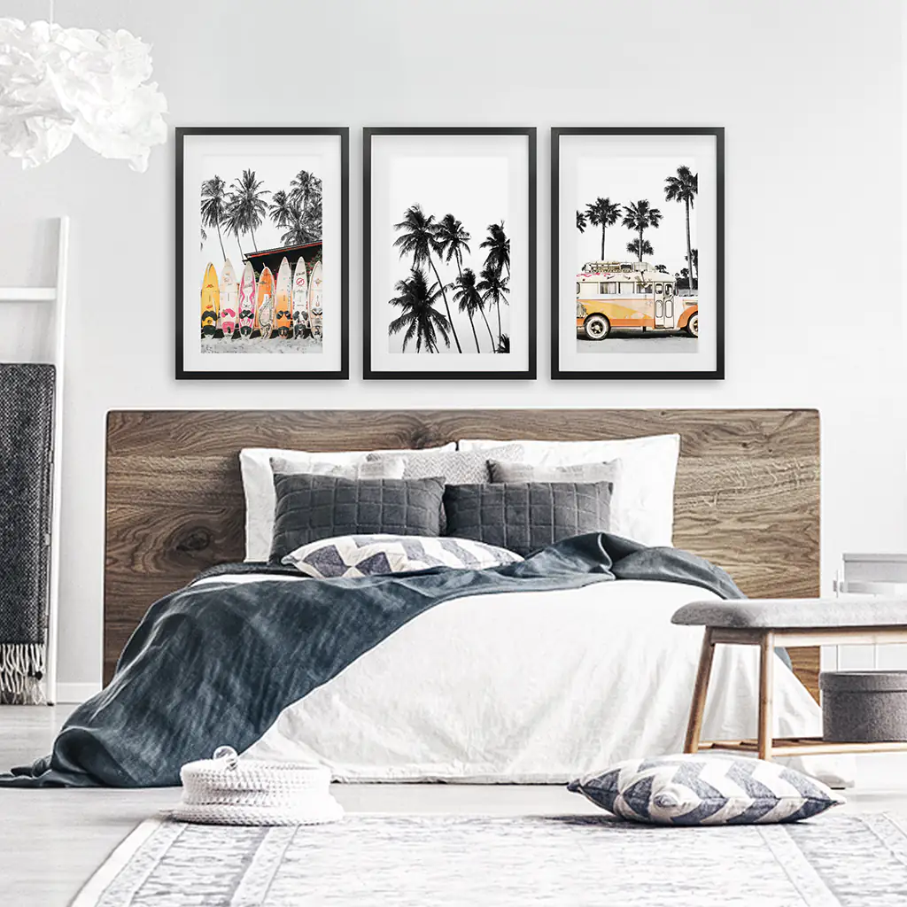Black and Orange Surfing Art Prints. Bus, Palms, Surfboards - Image 4