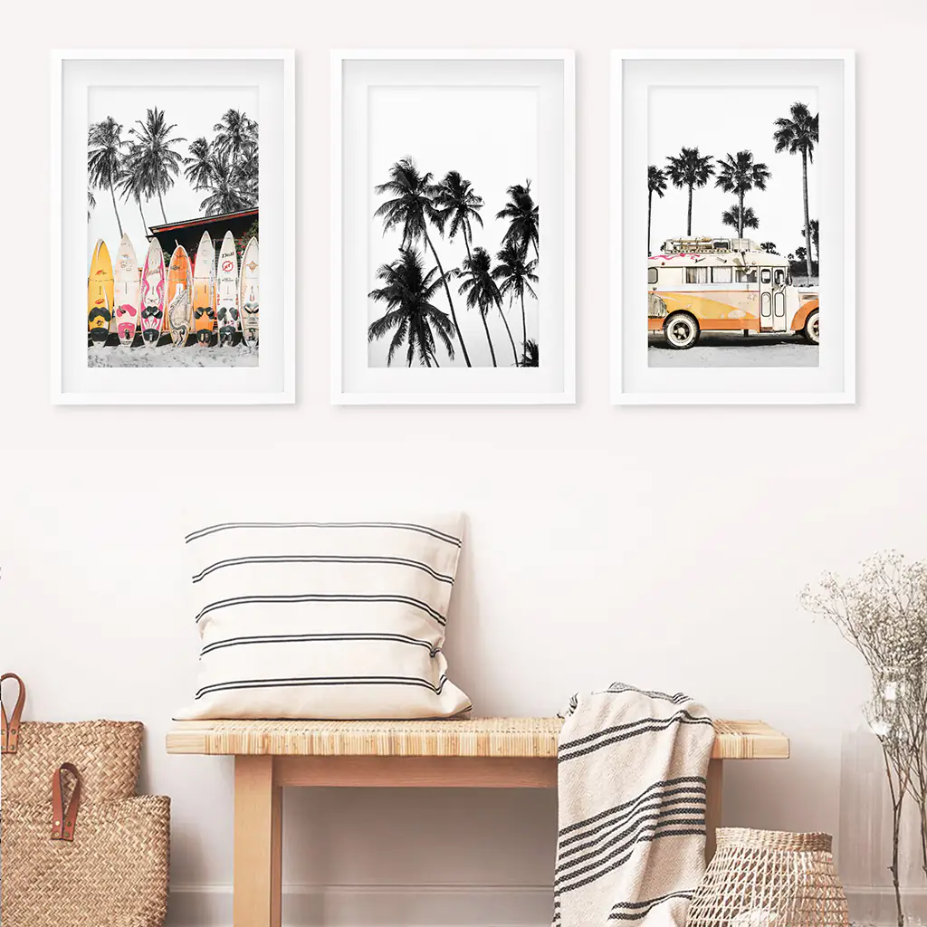 Black and Orange Surfing Art Prints. Bus, Palms, Surfboards - Image 5