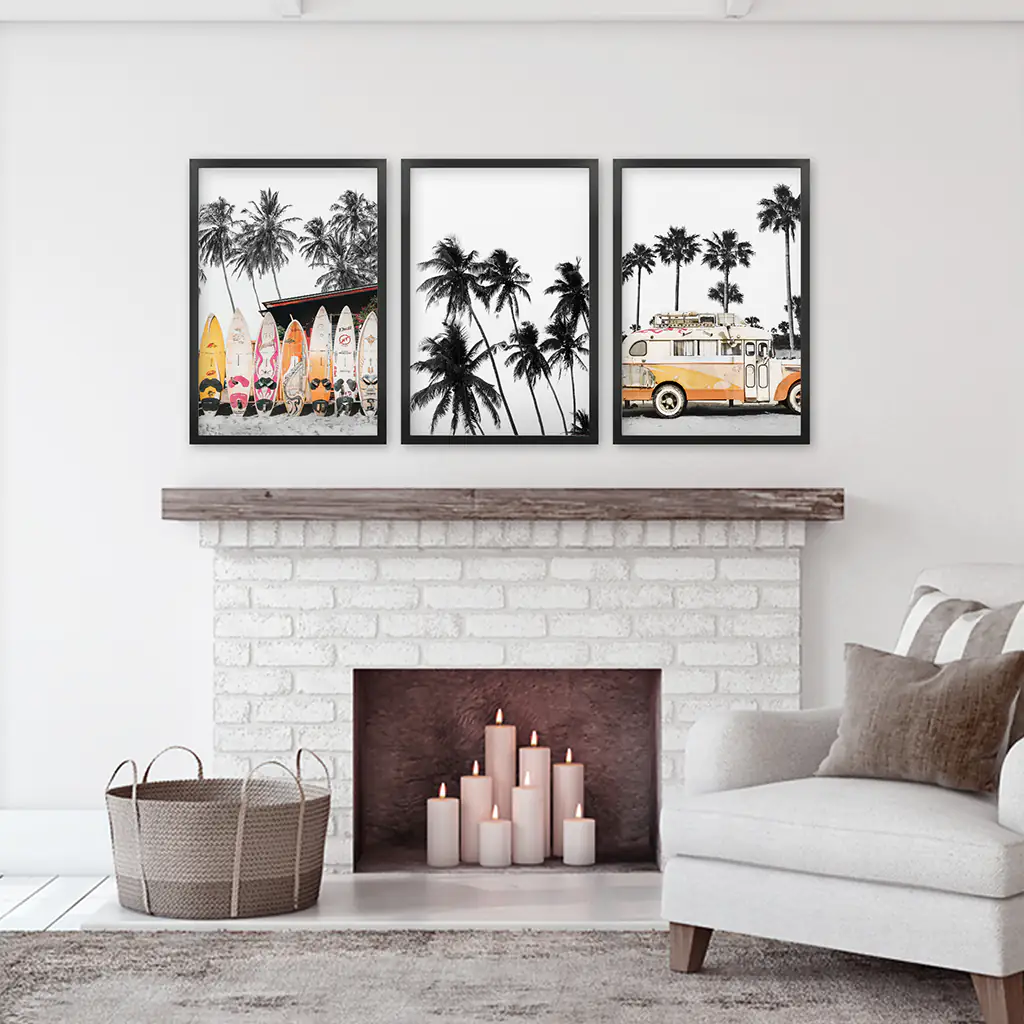 Black and Orange Surfing Art Prints. Bus, Palms, Surfboards - Image 6