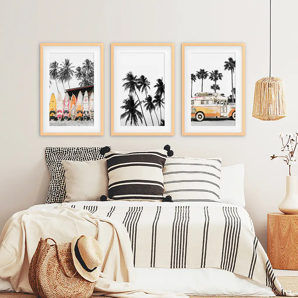 Black and Orange Surfing Art Prints. Bus, Palms, Surfboards - Image 7
