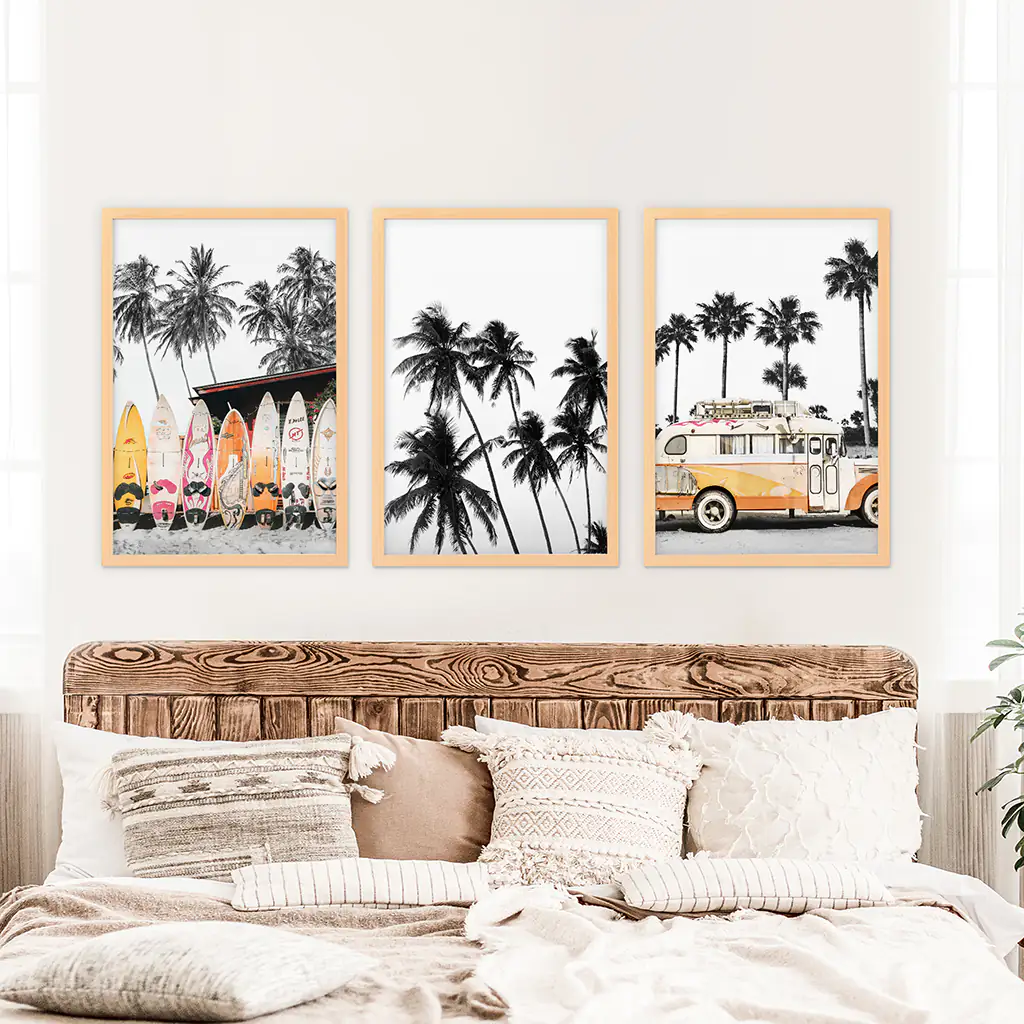 Black and Orange Surfing Art Prints. Bus, Palms, Surfboards - Image 8