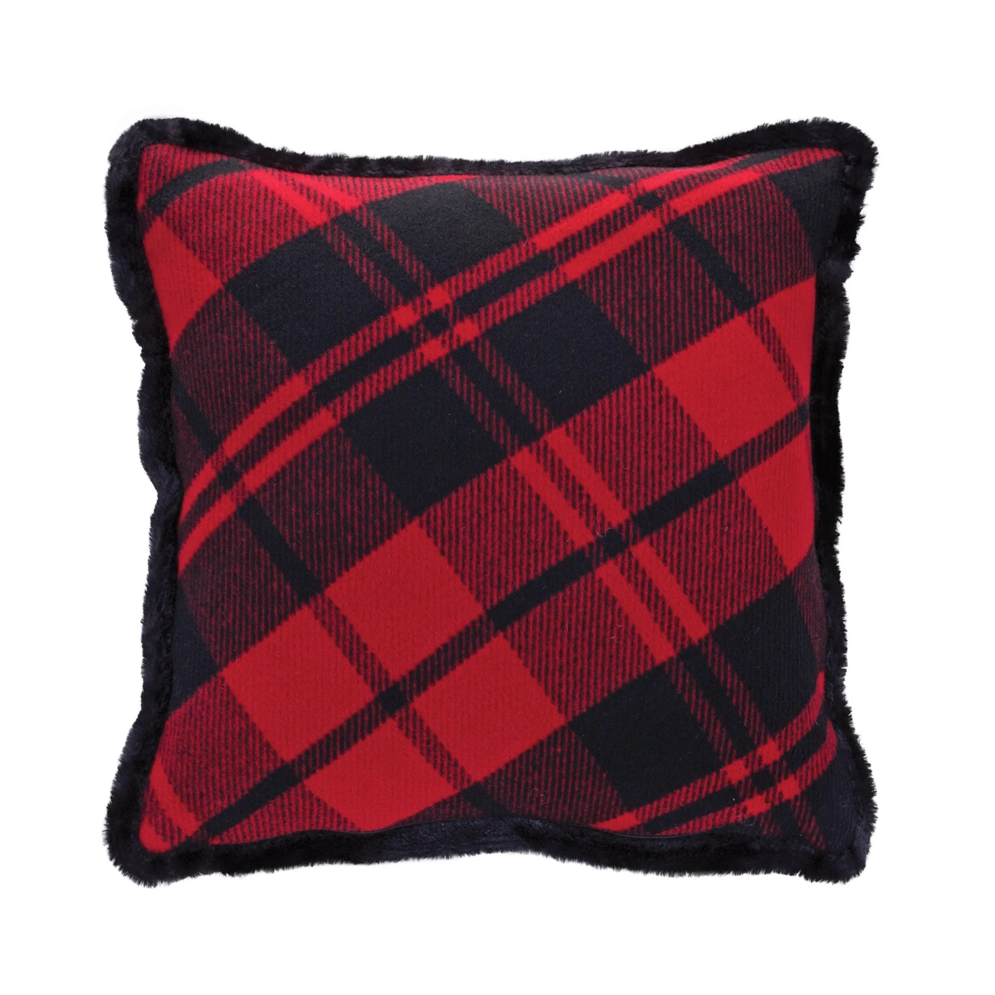 Black and Red Plaid Throw Pillow with Fringe (Set of 2) - Image 2