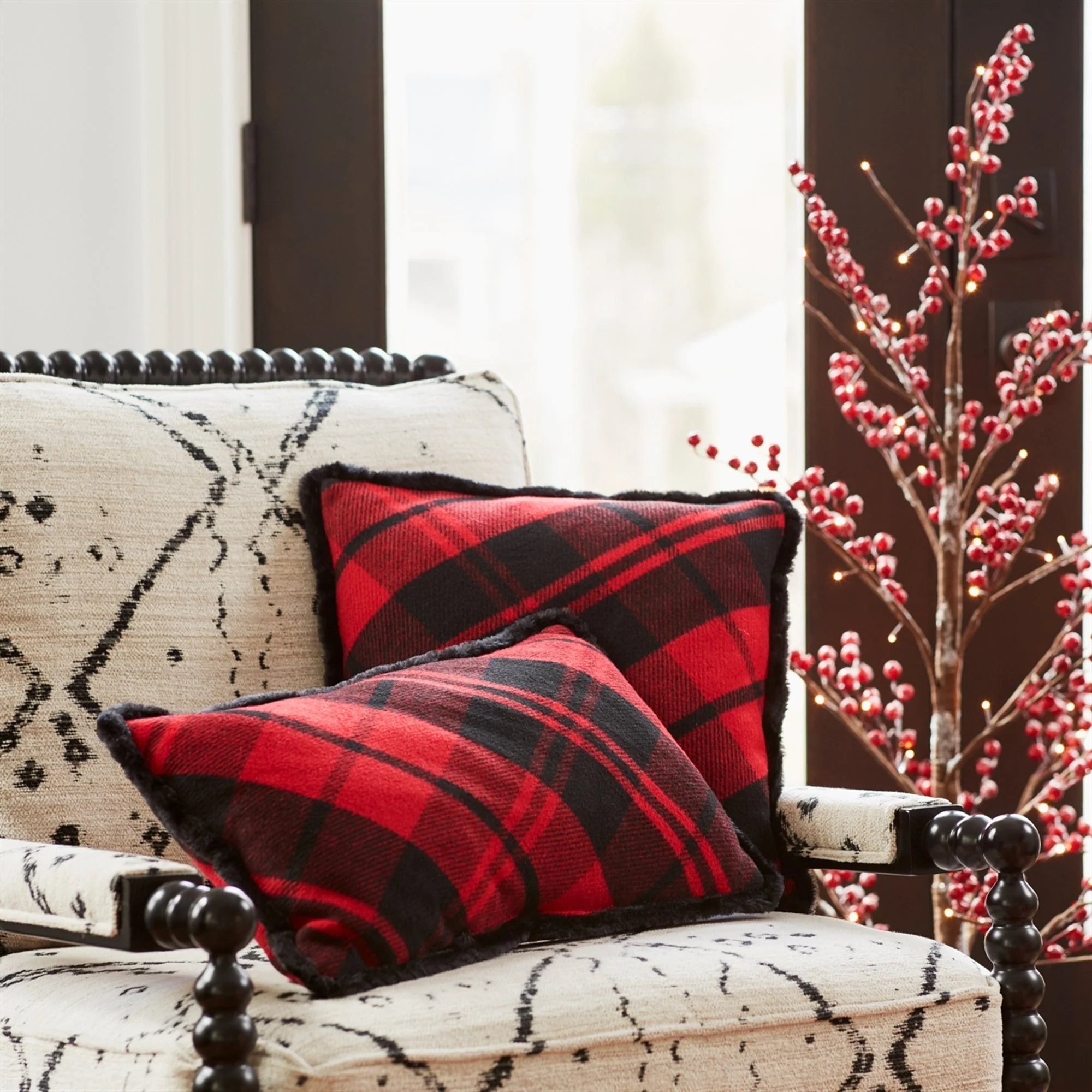 Black and Red Plaid Throw Pillow with Fringe (Set of 2) - Image 4