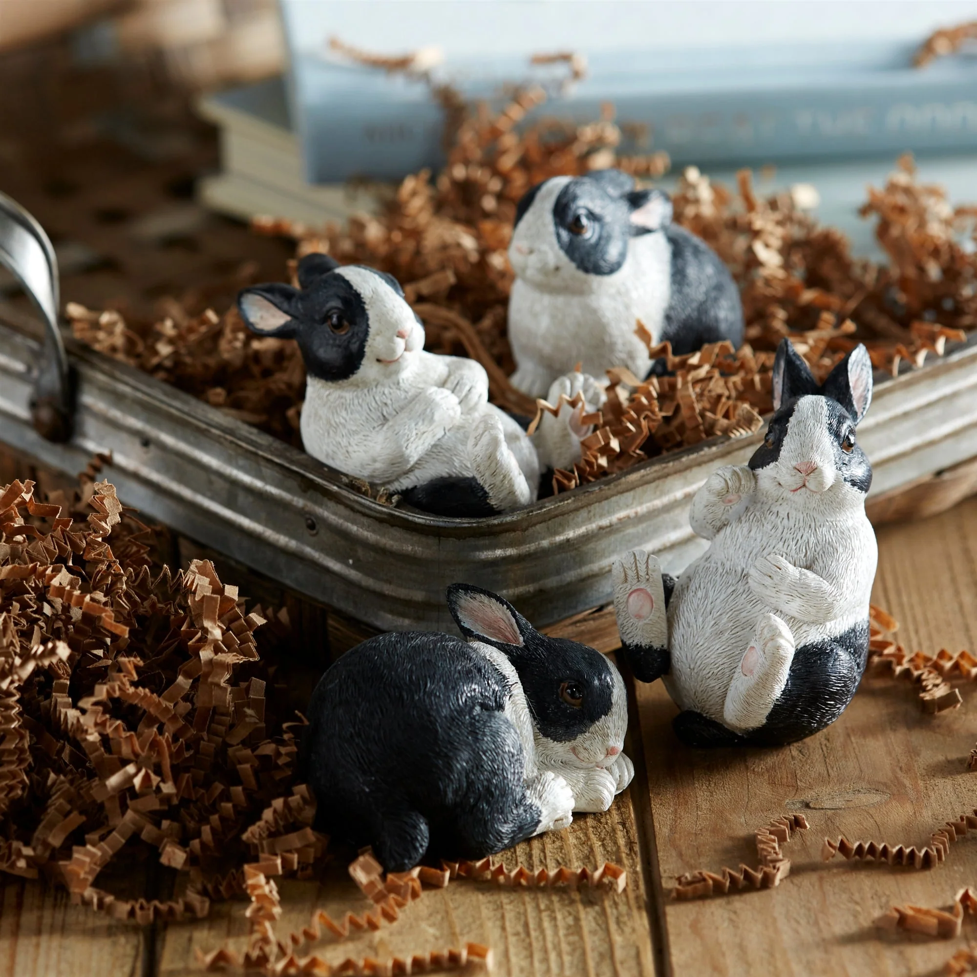 Black and White Playful Rabbit Figurine (Set of 16) - Image 3
