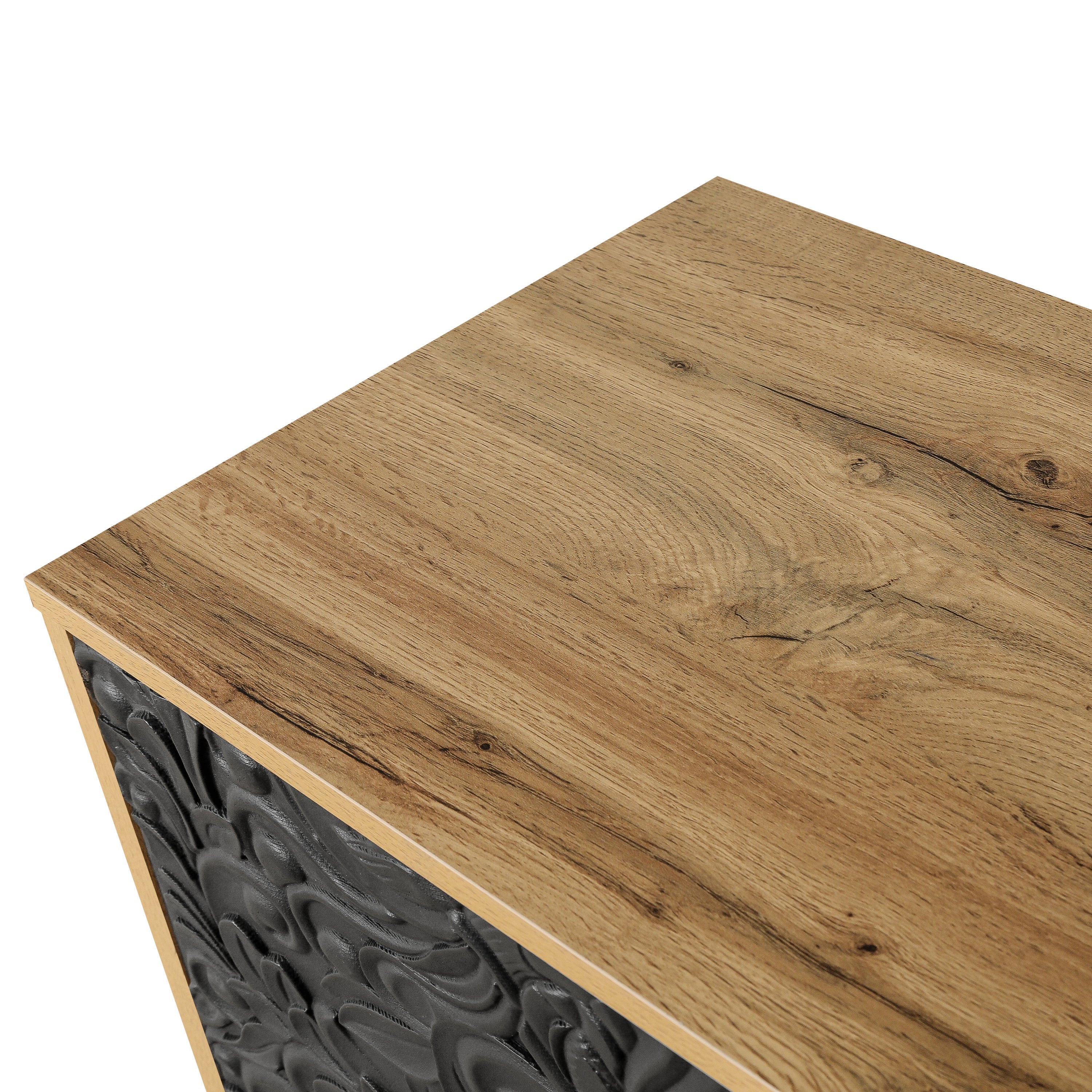Black Carved Symmetrical Design Door And Wood Coloured Frame TV Stand - Image 11
