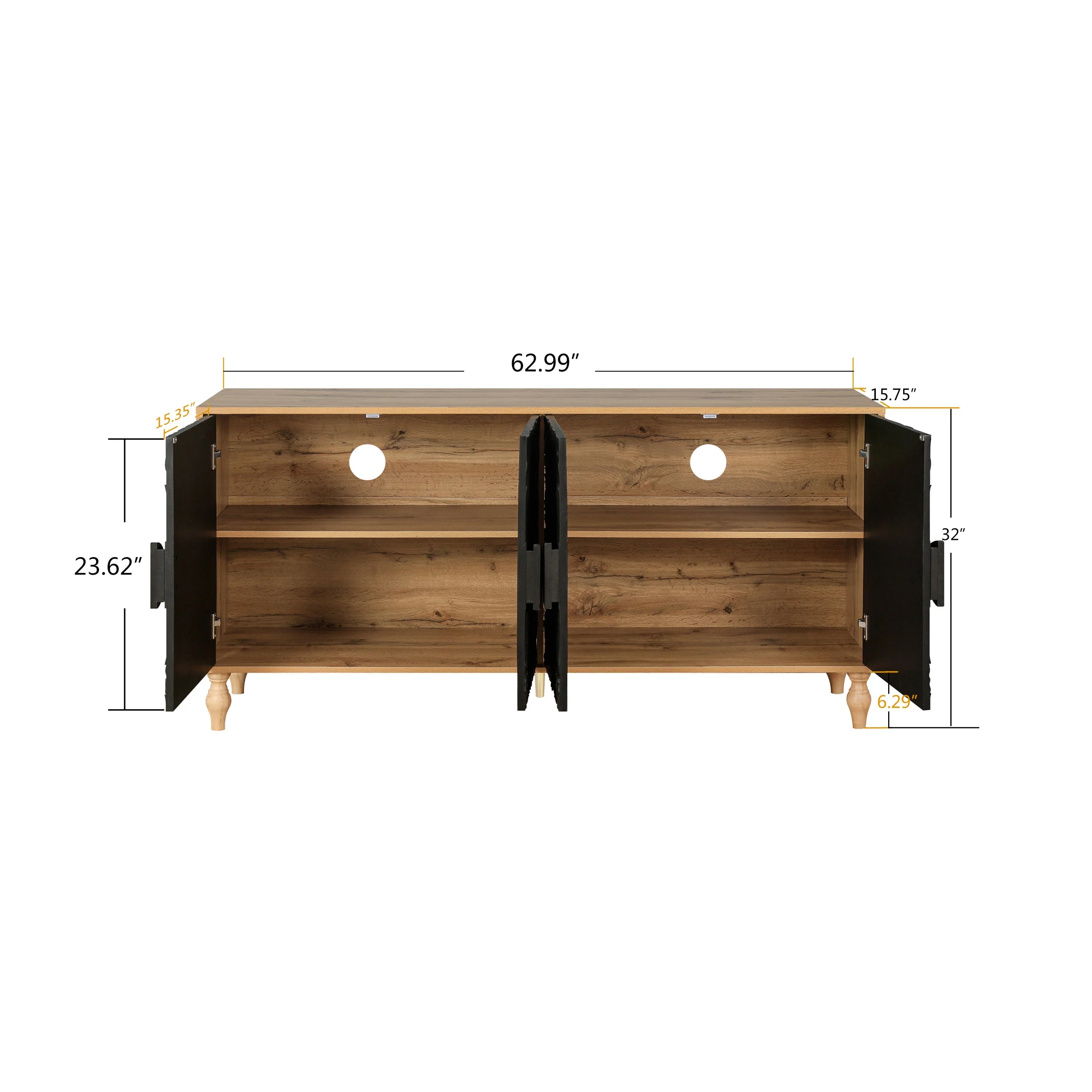 Black Carved Symmetrical Design Door And Wood Coloured Frame TV Stand - Image 6