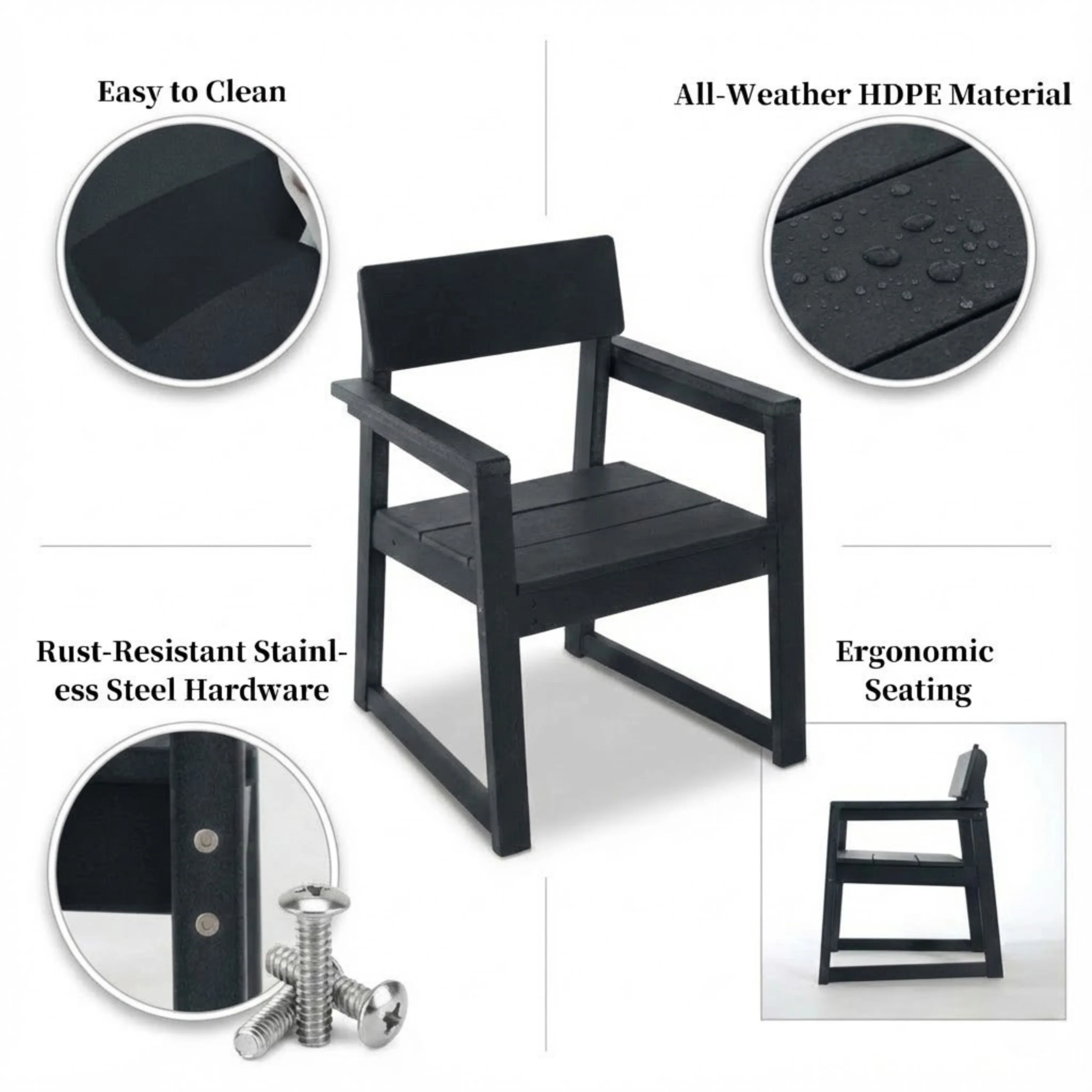 Black HDPE Outdoor & Garden Armchairs with Modernist Design - Image 3