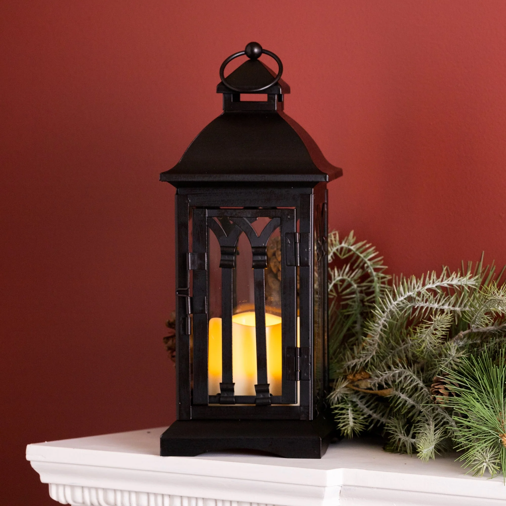 Black Metal Lantern with LED Candle (Set of 2) - Image 4