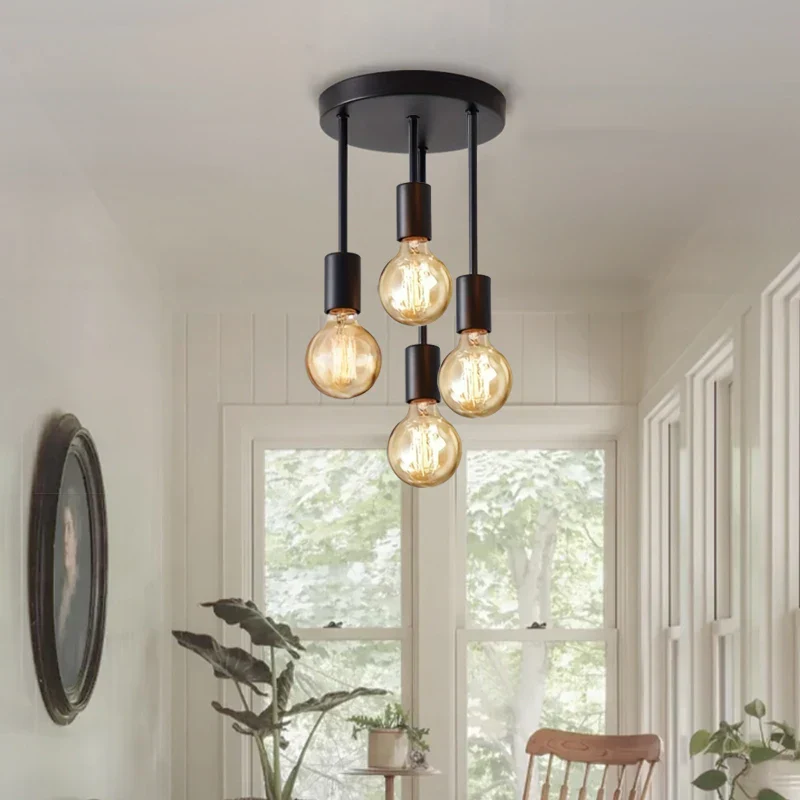 Black Modern 4 Light E27 Ceiling Fixture Bedroom Kitchen Hallway Chandelier