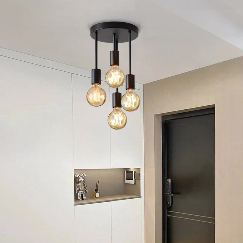 Black Modern 4 Light E27 Ceiling Fixture Bedroom Kitchen Hallway Chandelier - Image 2