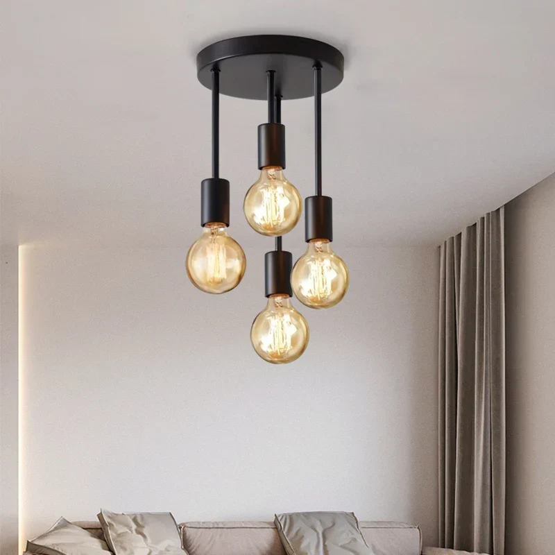 Black Modern 4 Light E27 Ceiling Fixture Bedroom Kitchen Hallway Chandelier - Image 3