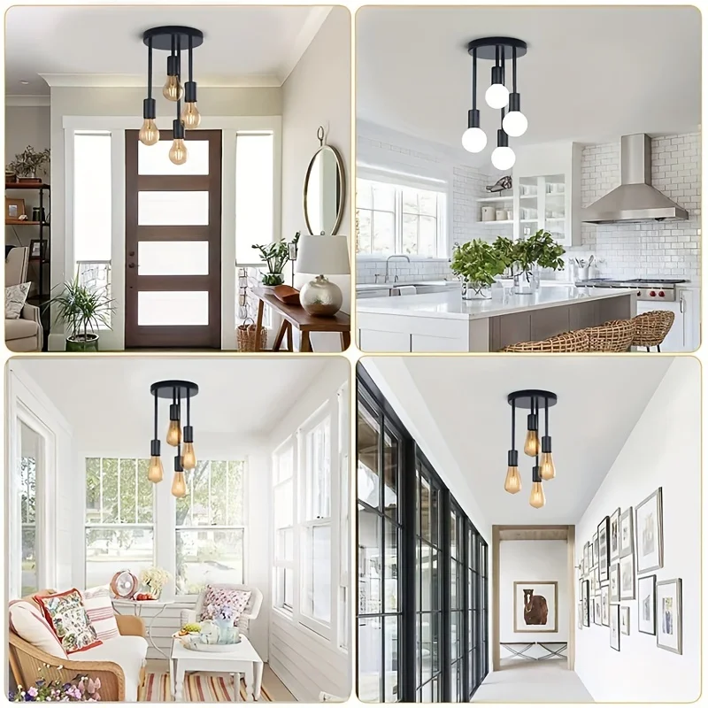Black Modern 4 Light E27 Ceiling Fixture Bedroom Kitchen Hallway Chandelier - Image 4
