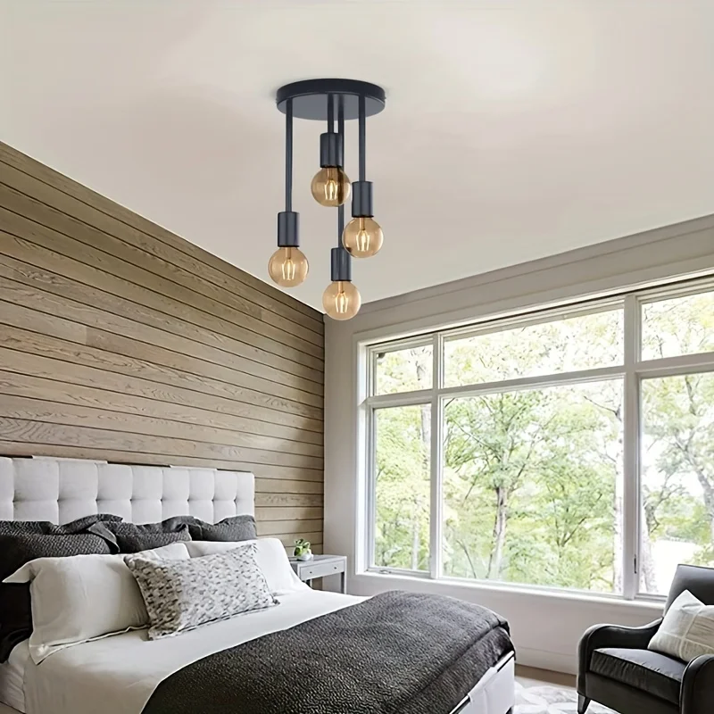 Black Modern 4 Light E27 Ceiling Fixture Bedroom Kitchen Hallway Chandelier - Image 6