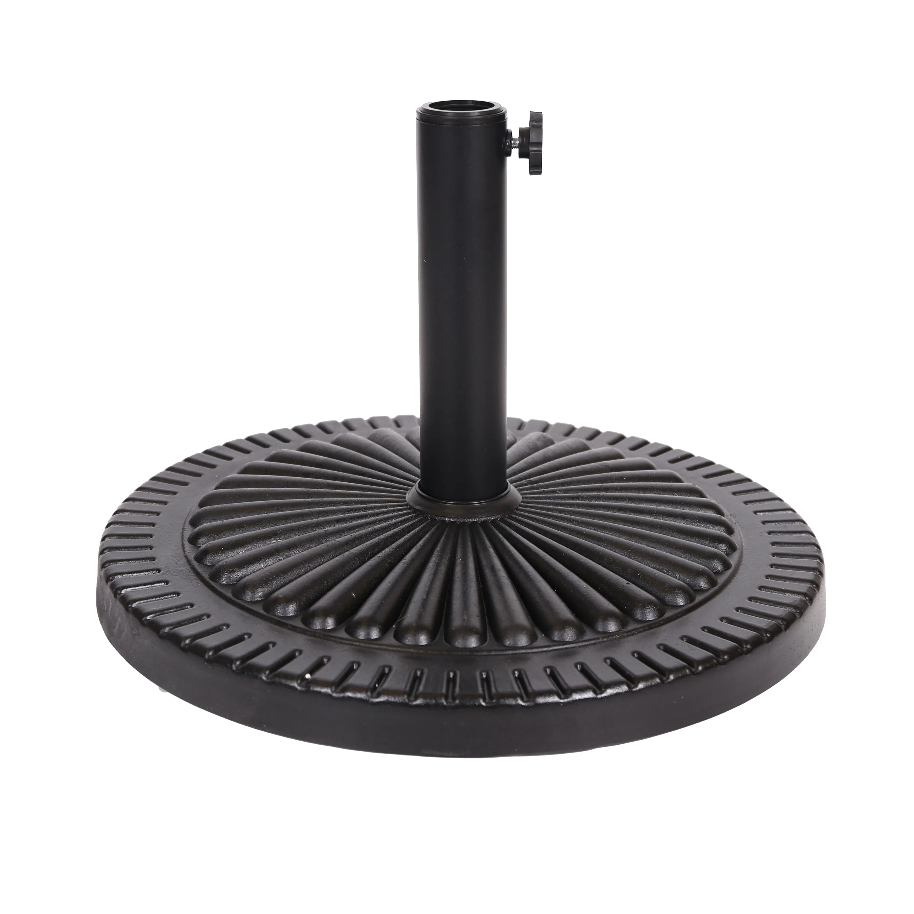 Black Rock Resin Outdoor Umbrella Base with Steel Support in Black Finish