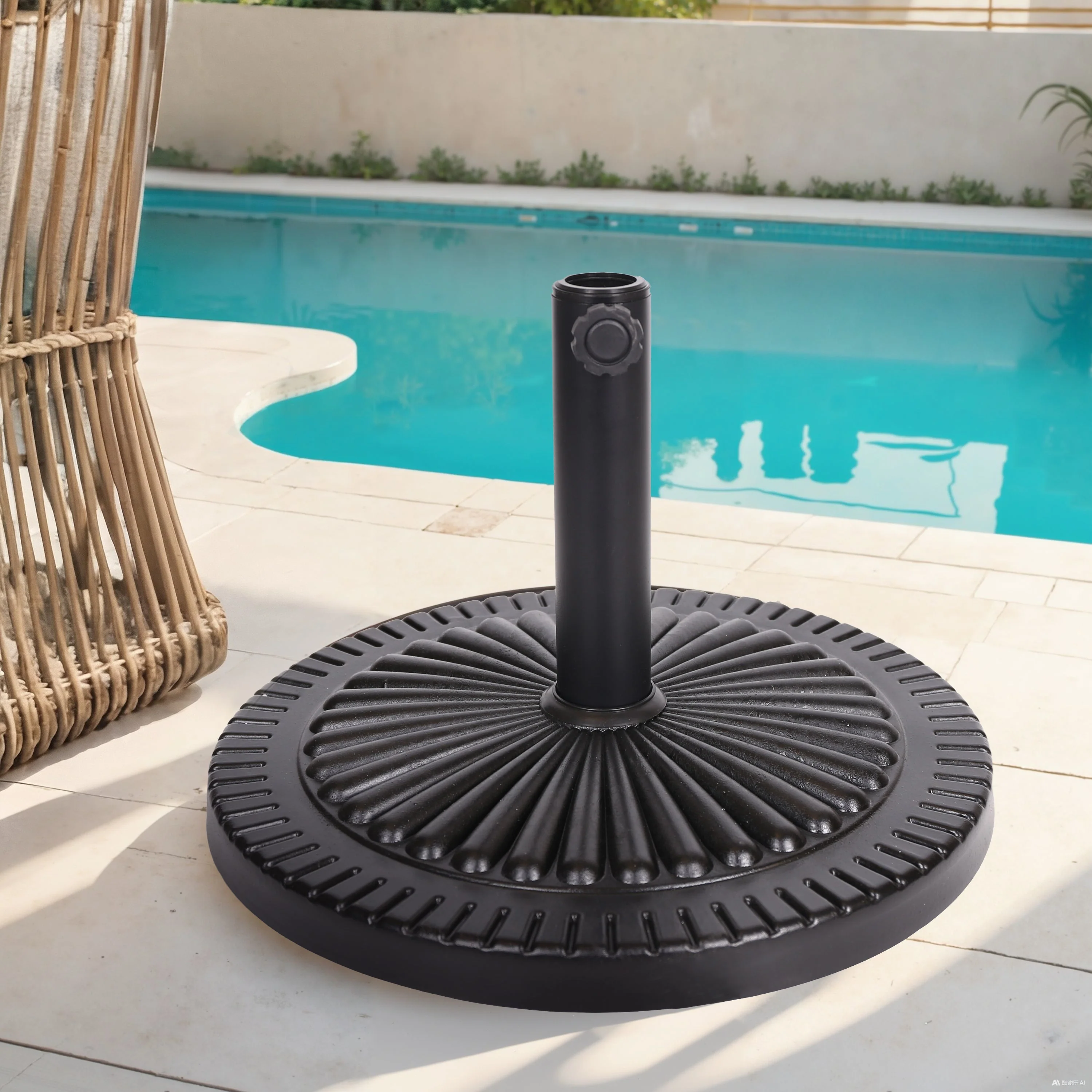 Black Rock Resin Outdoor Umbrella Base with Steel Support in Black Finish - Image 2