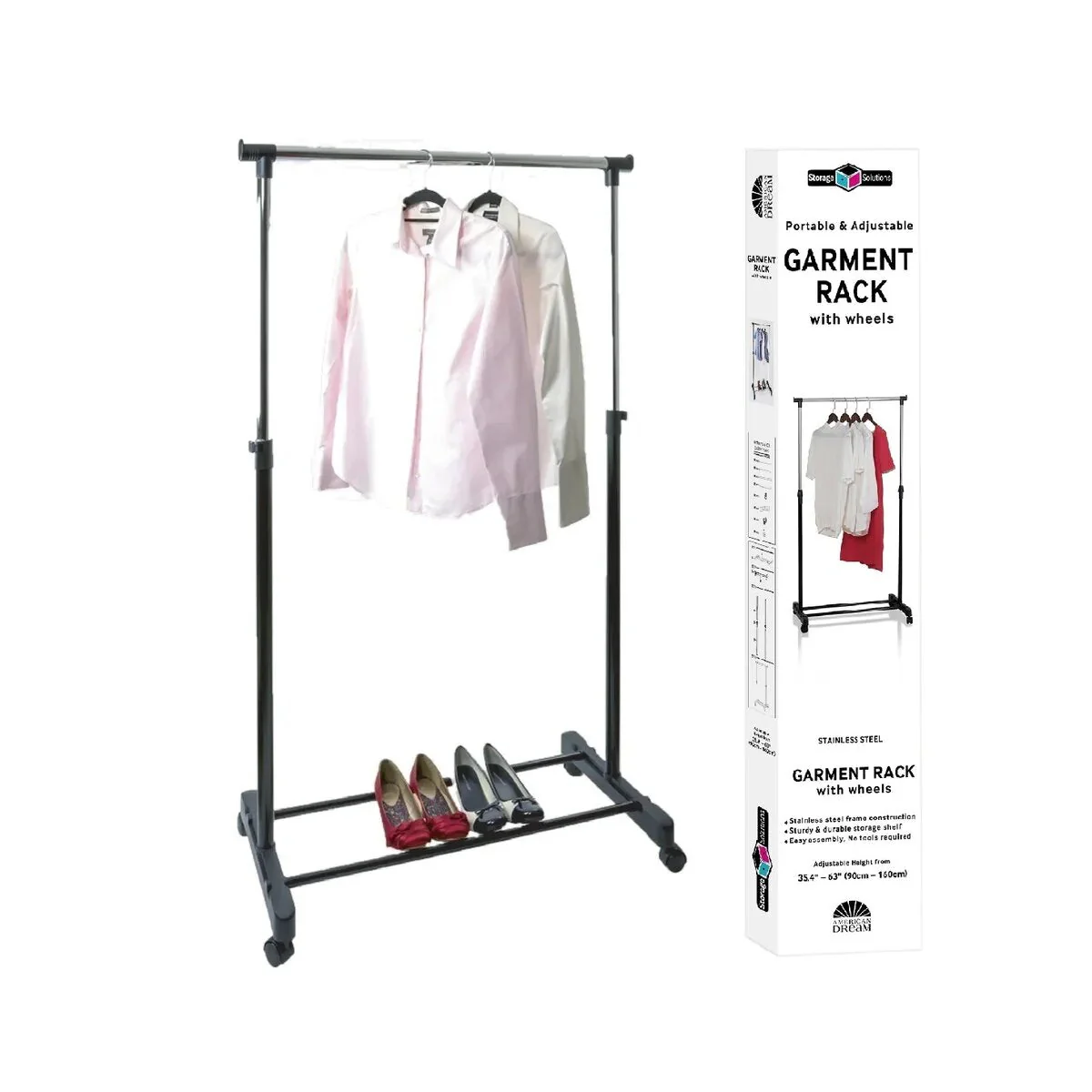 Black Stainless Steel Double Rod Clothes Rack - Image 3