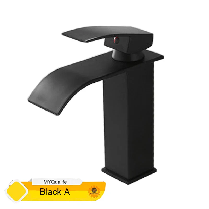 Black Waterfall Bathroom Faucet Basin Mixer Tap Single Hole Hot Cold Sink Tap - Image 12