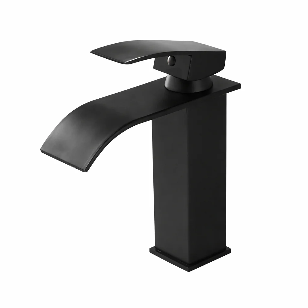 Black Waterfall Bathroom Faucet Basin Mixer Tap Single Hole Hot Cold Sink Tap - Image 16