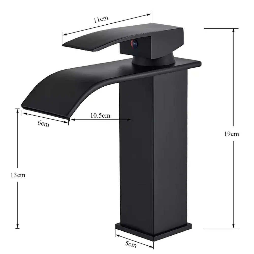 Black Waterfall Bathroom Faucet Basin Mixer Tap Single Hole Hot Cold Sink Tap - Image 2