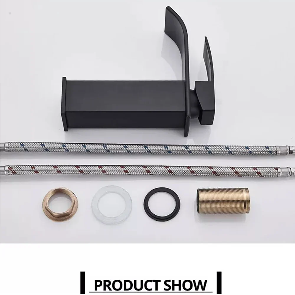 Black Waterfall Bathroom Faucet Basin Mixer Tap Single Hole Hot Cold Sink Tap - Image 6