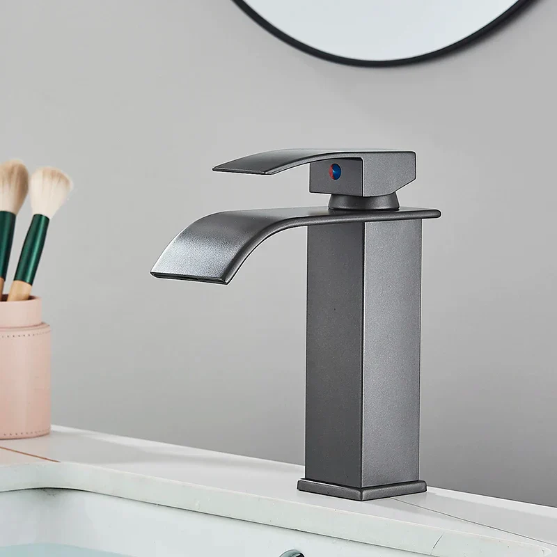 Black Waterfall Bathroom Faucet Basin Mixer Tap Single Hole Hot Cold Sink Tap - Image 7