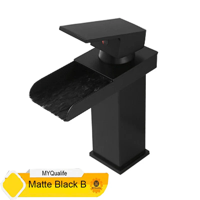 Black Waterfall Bathroom Faucet Basin Mixer Tap Single Hole Hot Cold Sink Tap - Image 8