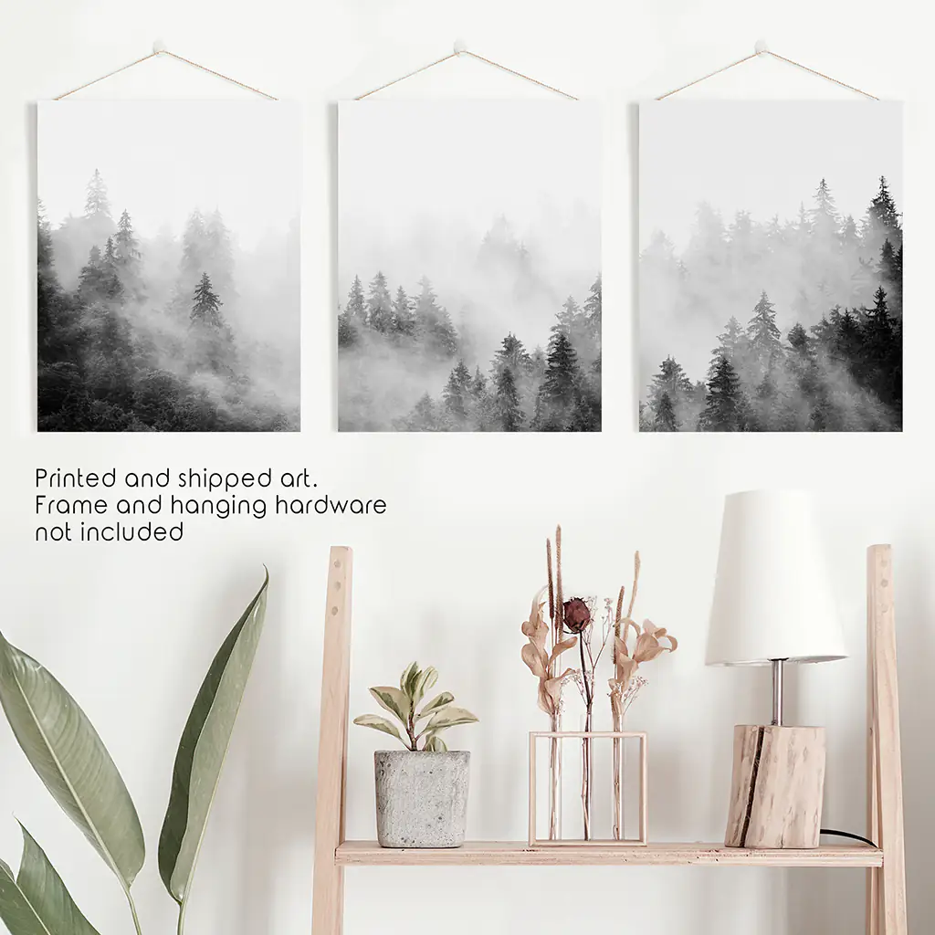 Black White Misty Forest Wall Art Set of 3 - Image 10