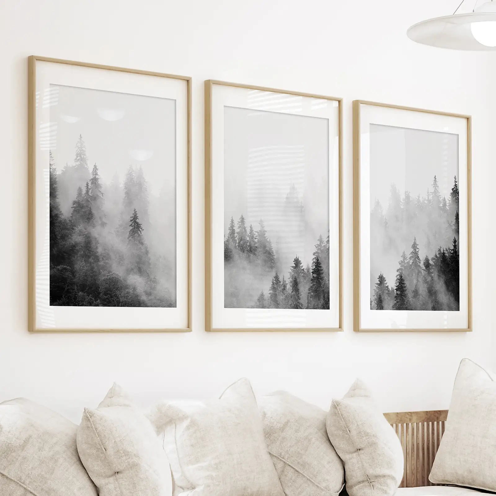 Black White Misty Forest Wall Art Set of 3 - Image 2