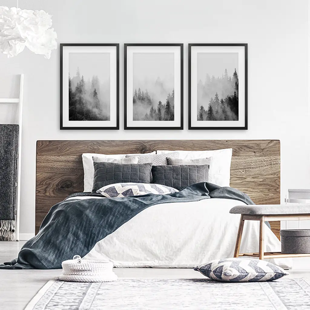 Black White Misty Forest Wall Art Set of 3 - Image 3