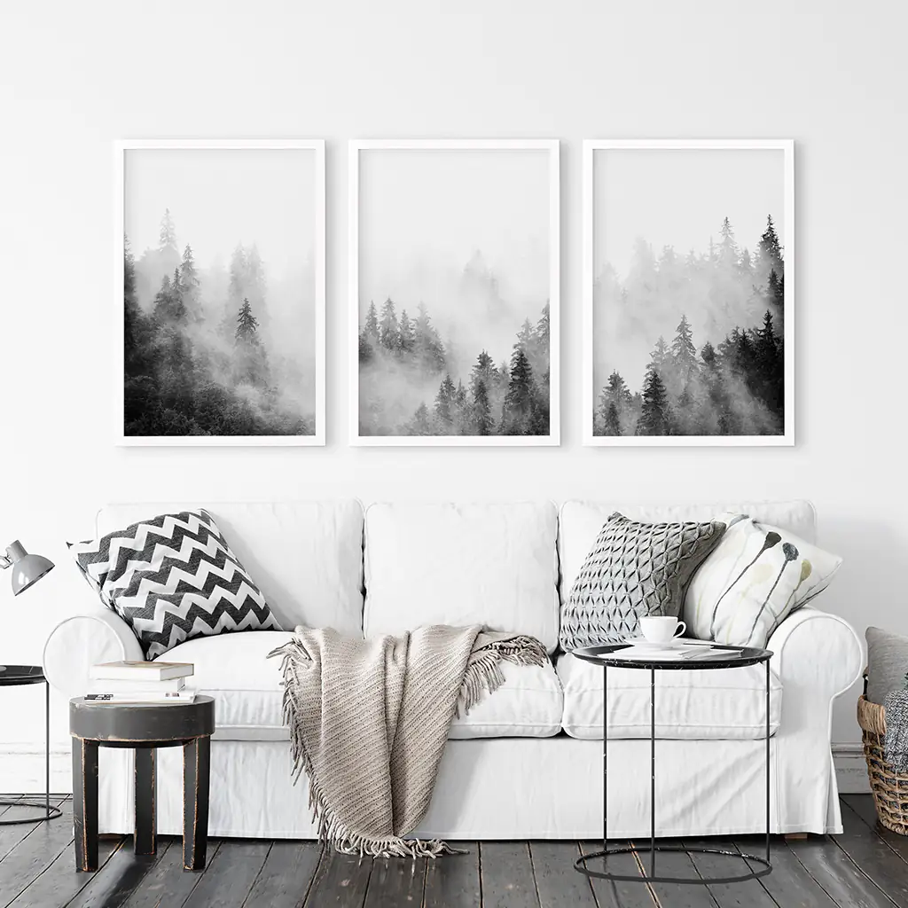 Black White Misty Forest Wall Art Set of 3 - Image 4