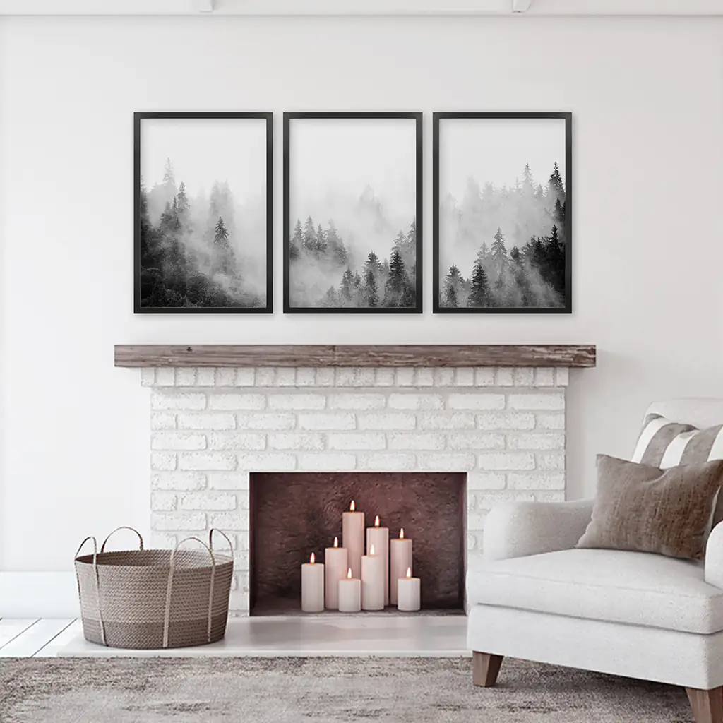 Black White Misty Forest Wall Art Set of 3 - Image 5