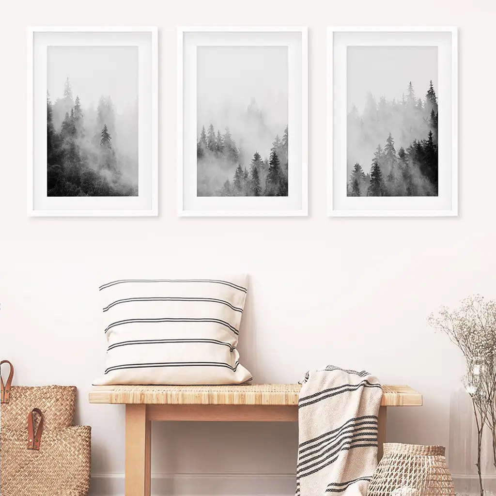 Black White Misty Forest Wall Art Set of 3 - Image 6