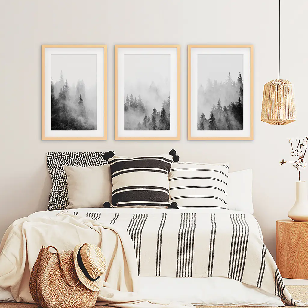 Black White Misty Forest Wall Art Set of 3 - Image 7