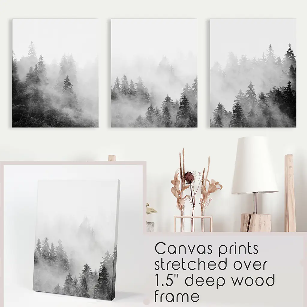Black White Misty Forest Wall Art Set of 3 - Image 9