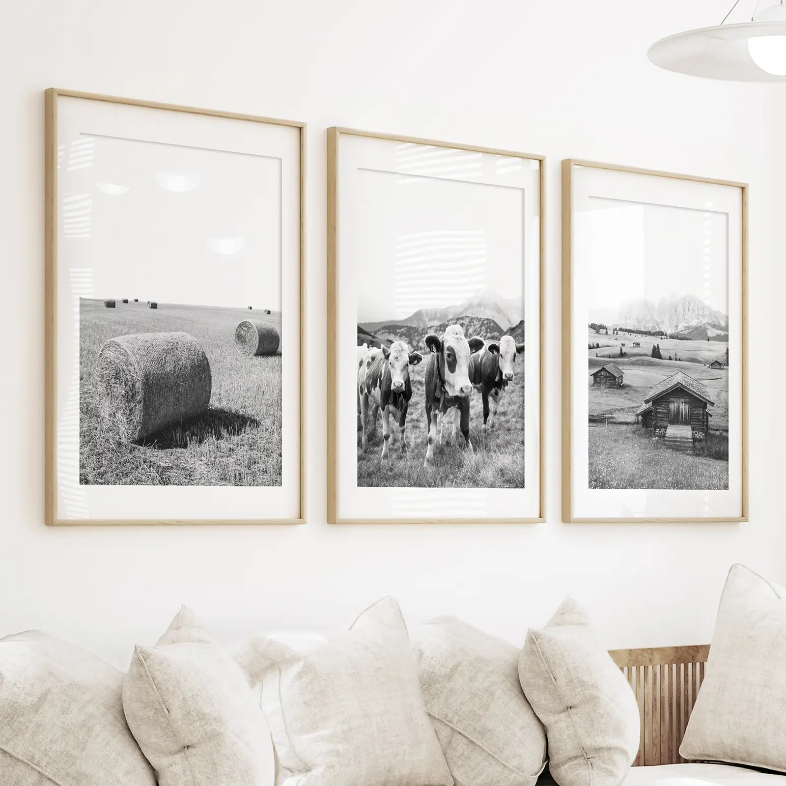 Black White Rustic Photo. Wall Art Set. Cows, Barn, Haystack - Image 3