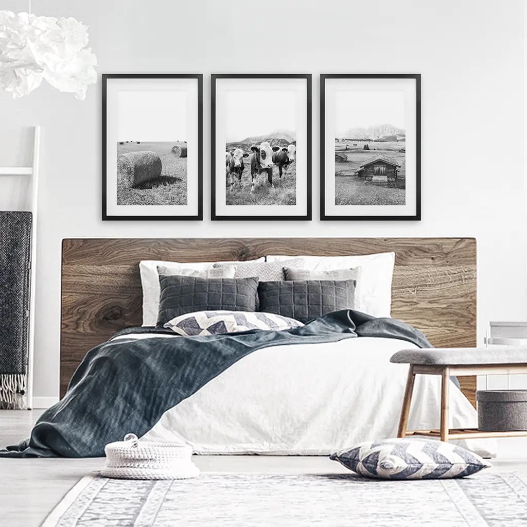 Black White Rustic Photo. Wall Art Set. Cows, Barn, Haystack - Image 4