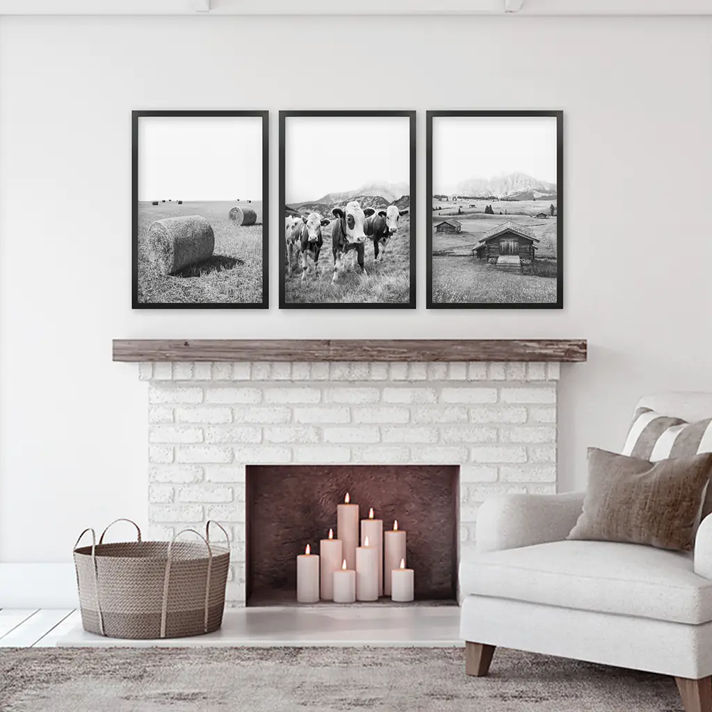Black White Rustic Photo. Wall Art Set. Cows, Barn, Haystack - Image 6