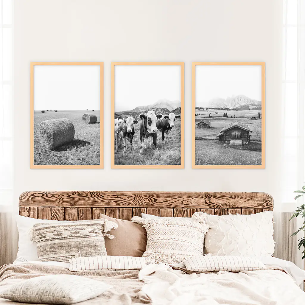 Black White Rustic Photo. Wall Art Set. Cows, Barn, Haystack - Image 7