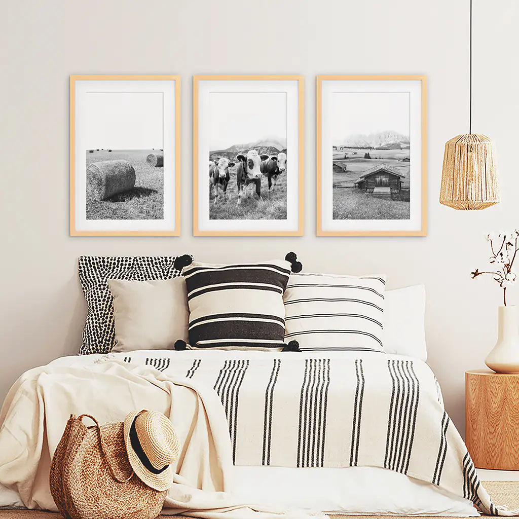 Black White Rustic Photo. Wall Art Set. Cows, Barn, Haystack - Image 8