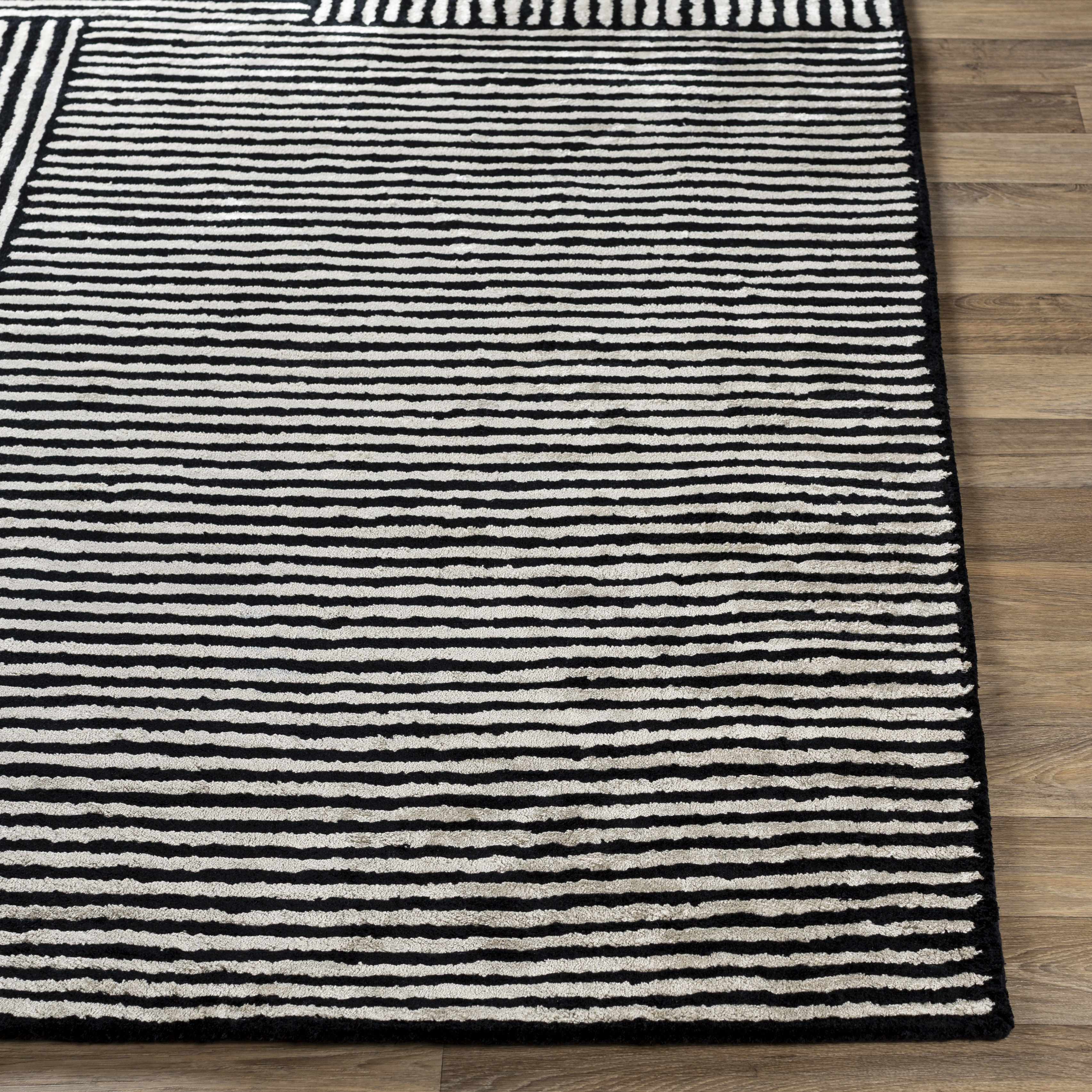 Black&White Striped Sheen Viscose Area Rug - Image 3