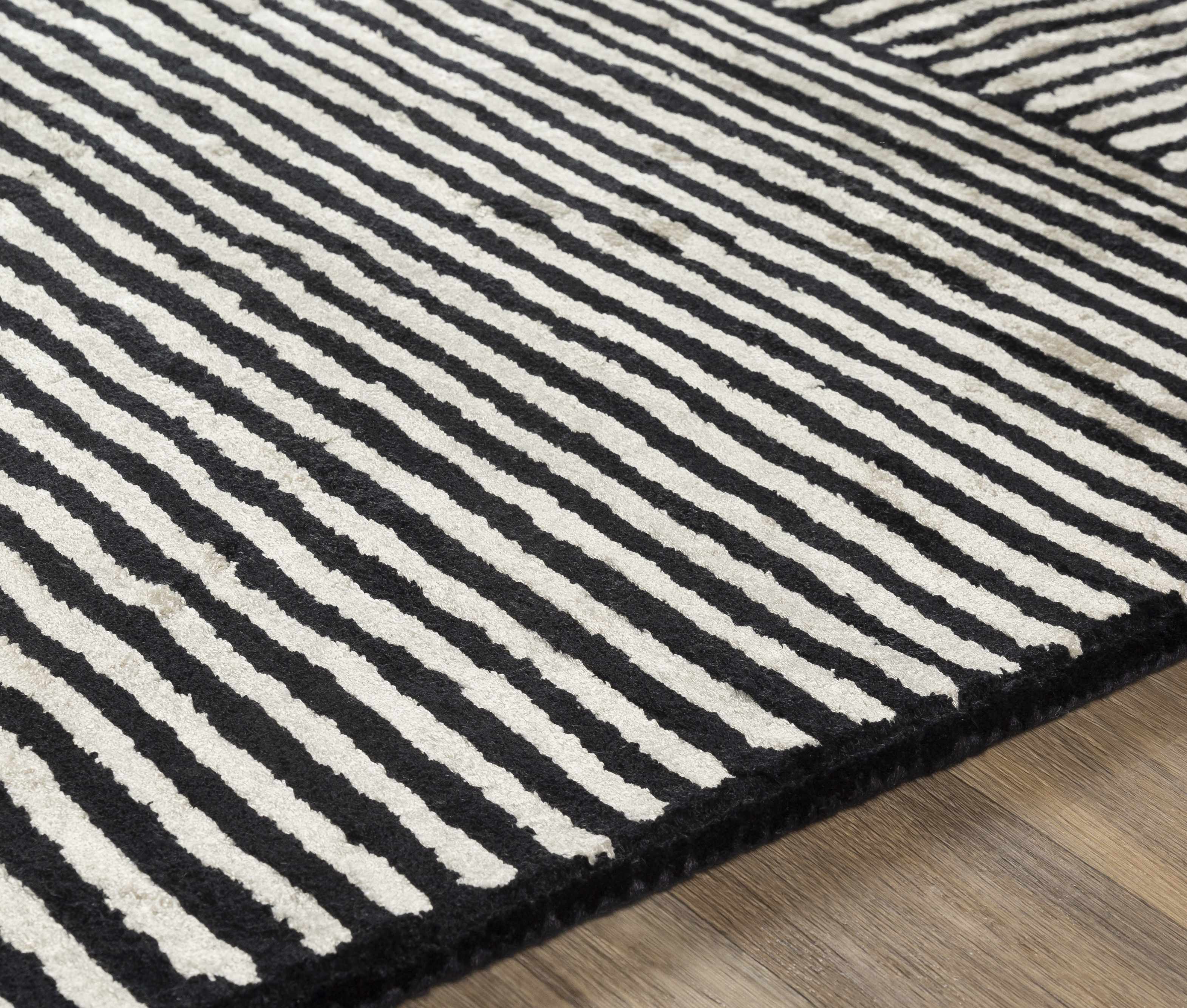 Black&White Striped Sheen Viscose Area Rug - Image 5
