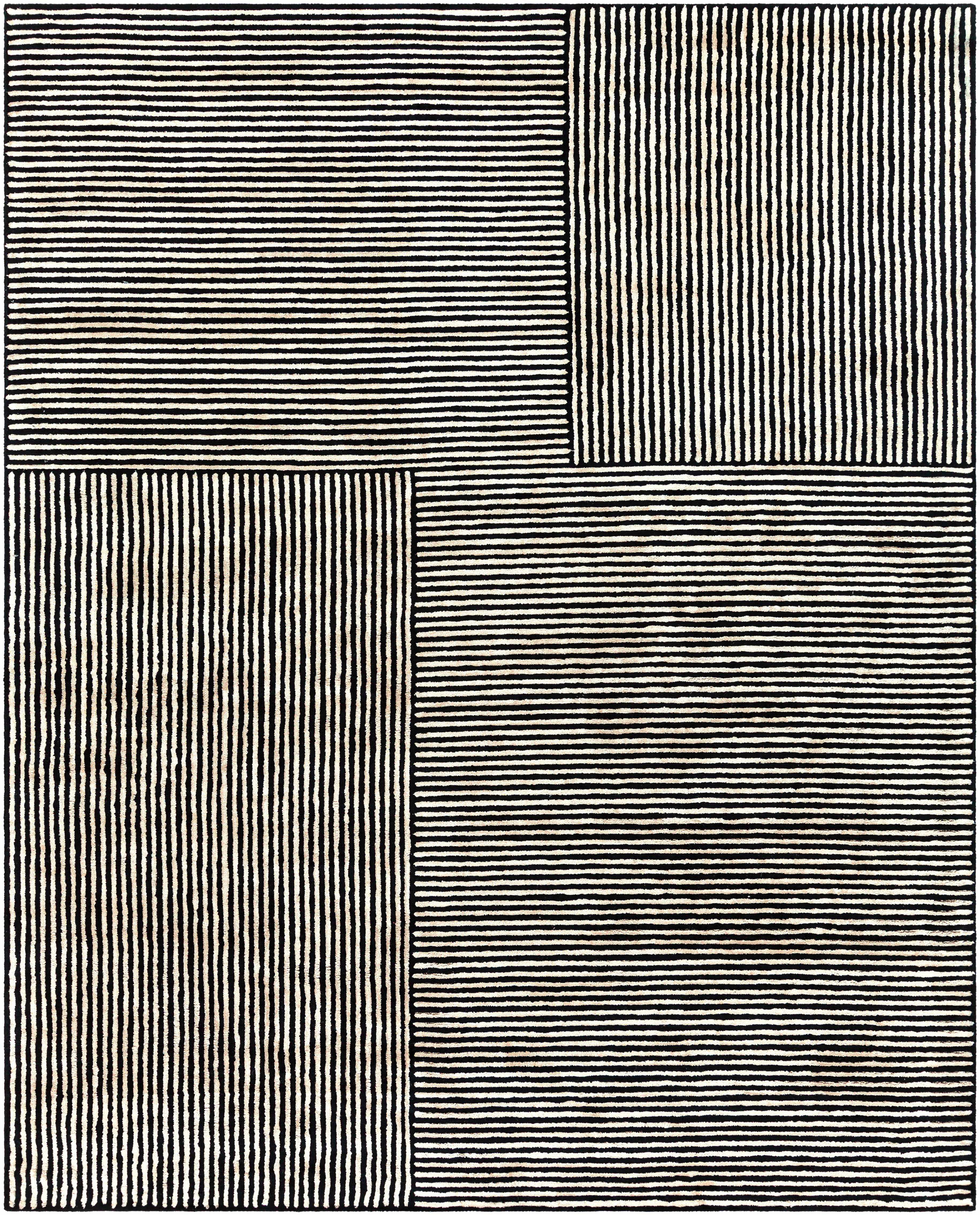 Black&White Striped Sheen Viscose Area Rug - Image 7