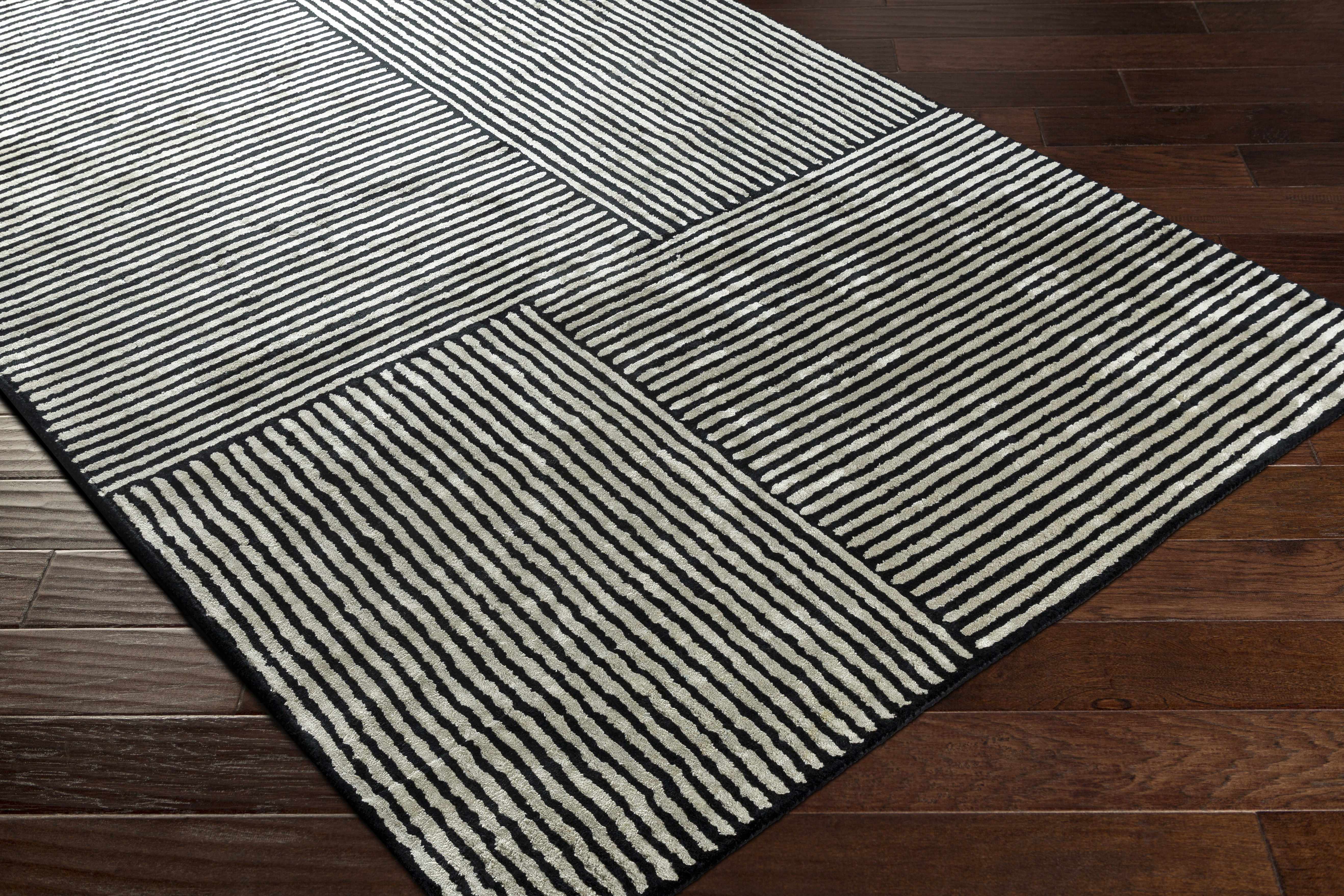 Black&White Striped Sheen Viscose Area Rug - Image 8