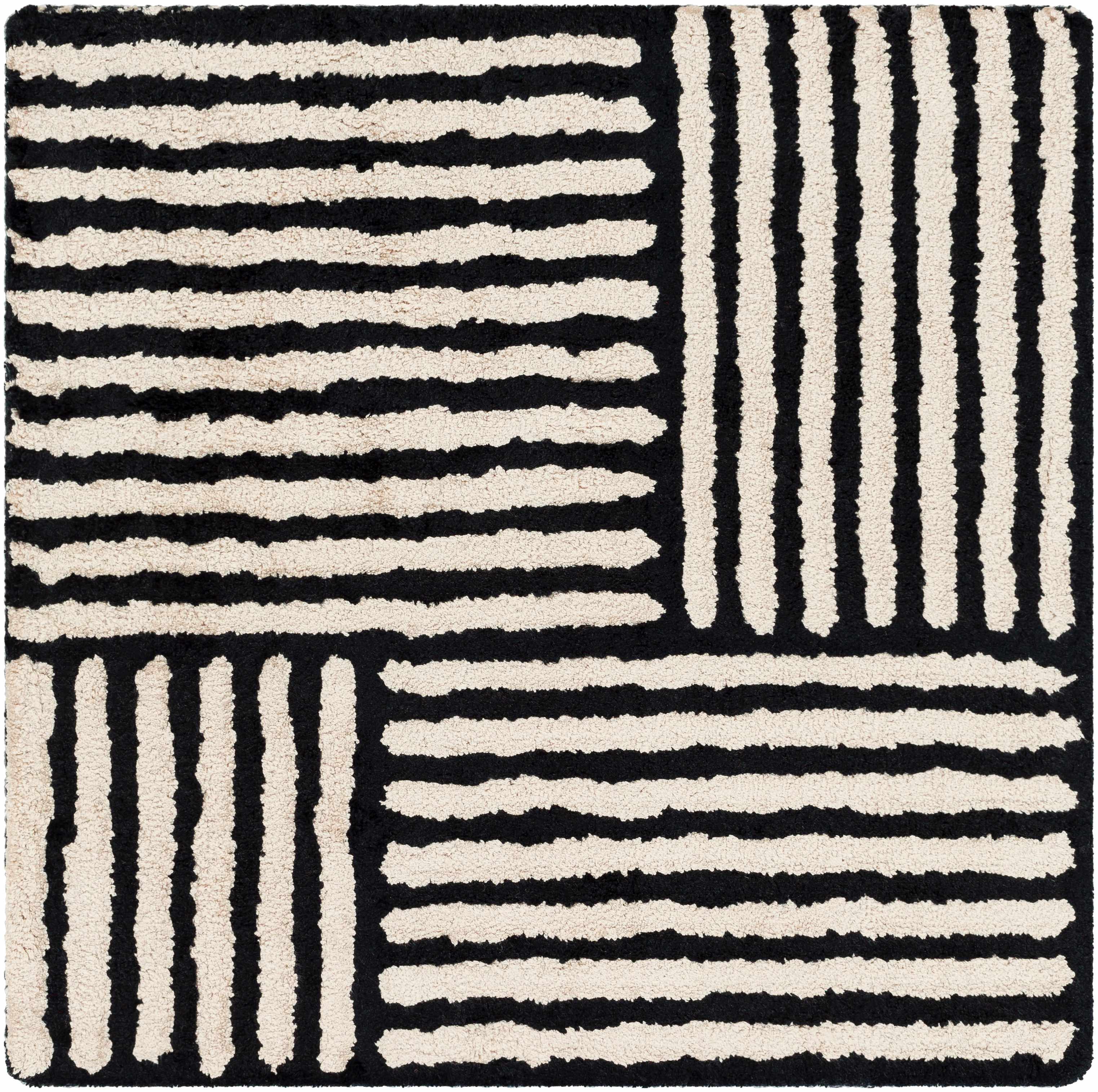 Black&White Striped Sheen Viscose Area Rug - Image 9