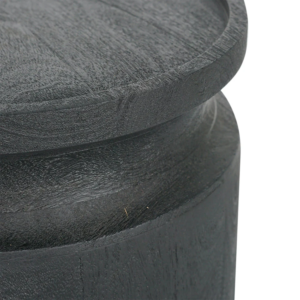 Black Wooden Cylinder Side Table - Image 4