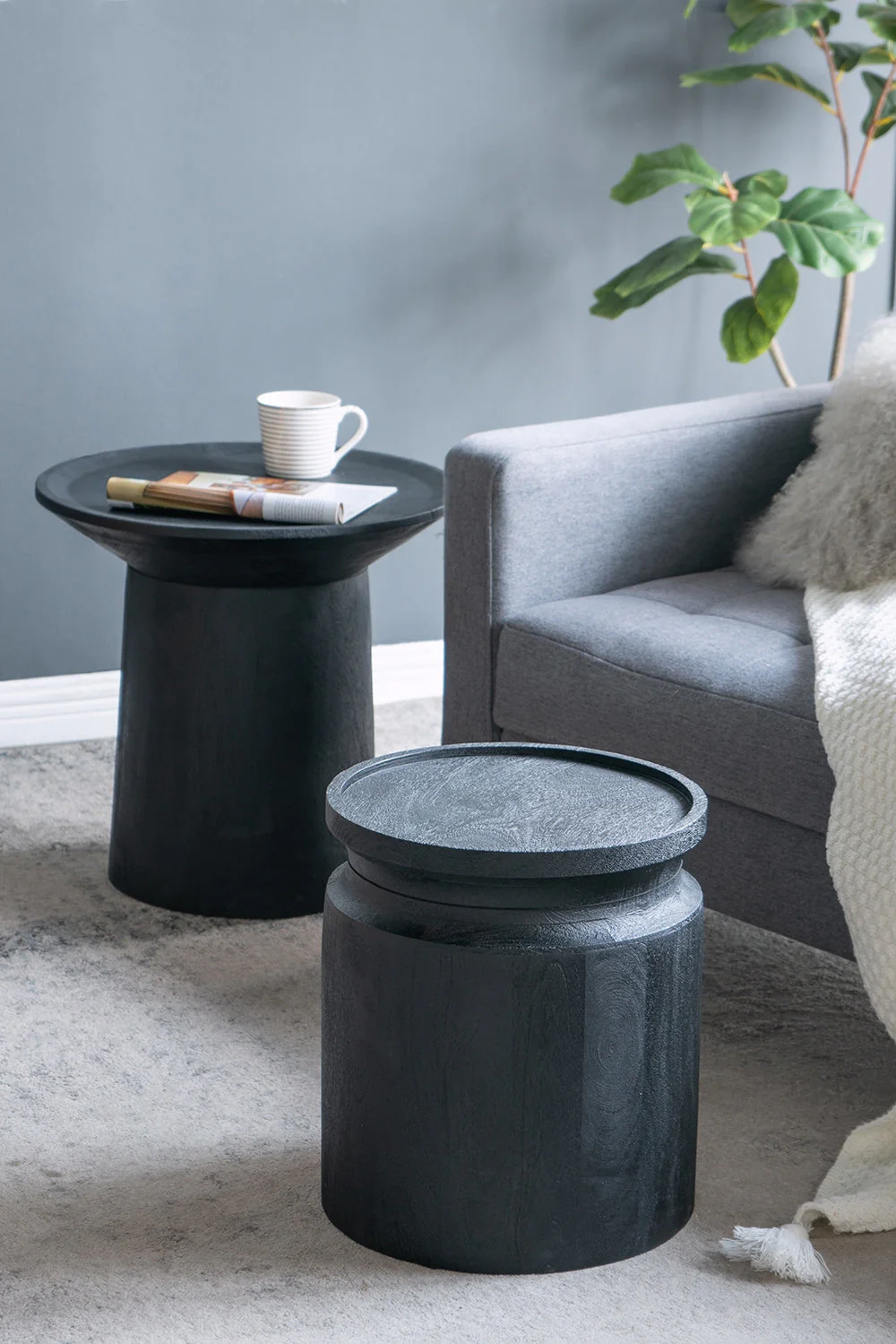 Black Wooden Cylinder Side Table - Image 5