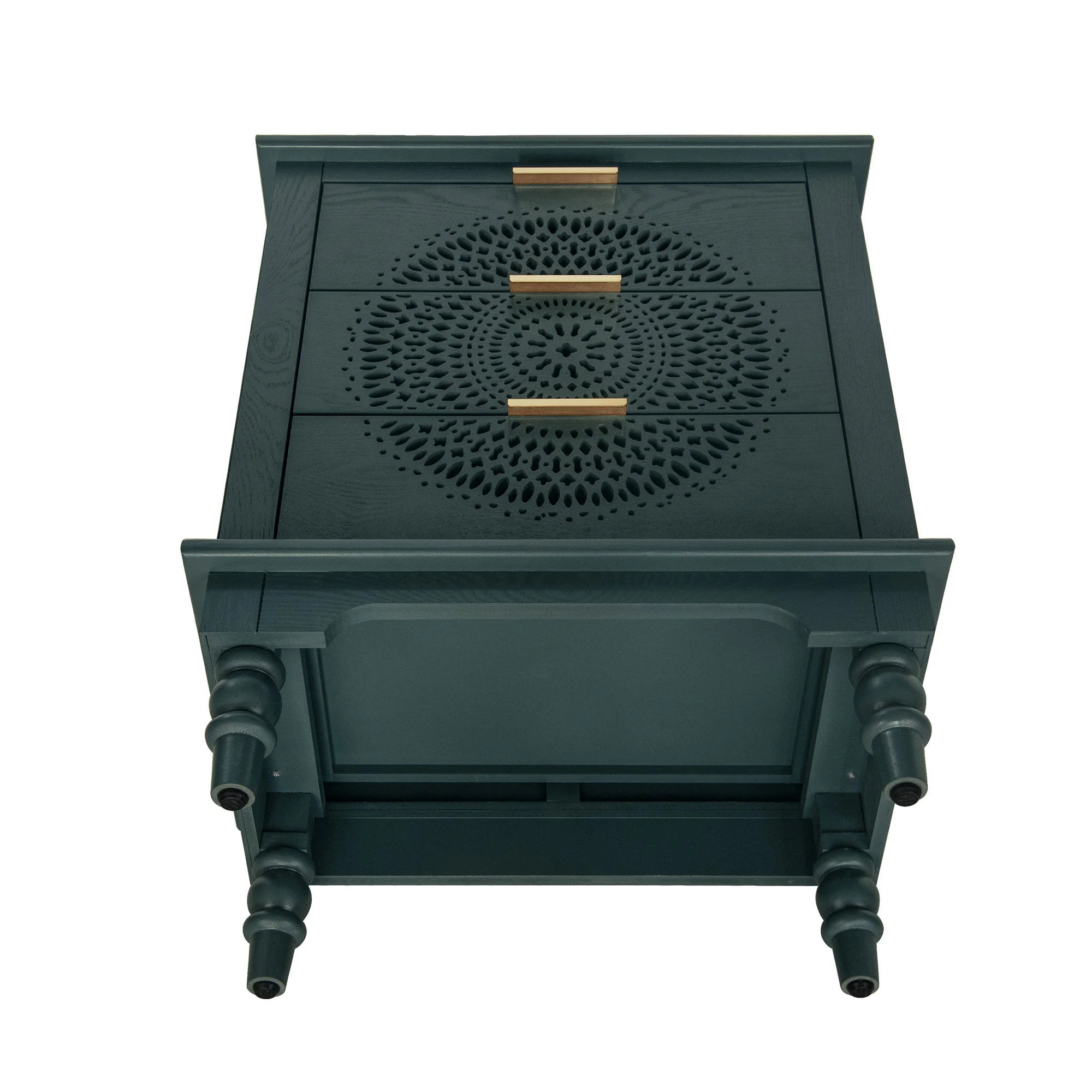 Blackish Green Hollow-Carved 3-Drawer Dresser with Metal Handles - Image 11